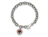 Sterling Silver Natural Garnet Heart Link Bracelet 1.65 Carats (ctw)